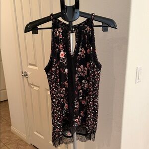 White House Black Market Black Floral Lace-Trim Halter Camisole